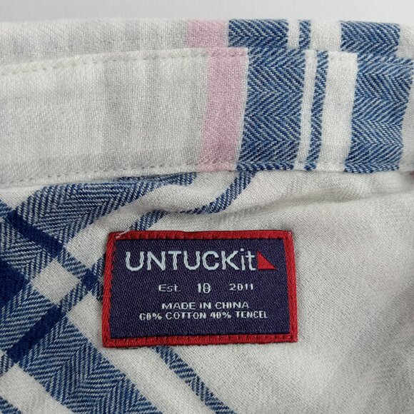 UNTUCKit Women's De Toren Button Front Flannel Shirt Size 18 Blue Pink Plaid - Picture 7 of 7